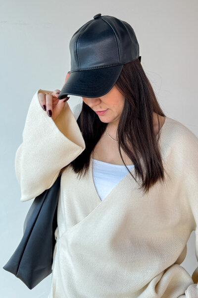 ŞPK-2005 Siyah Suni Deri Cap Şapka - Cappmoda (1)