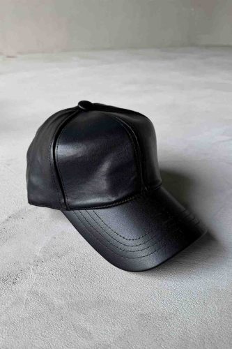 ŞPK-2005 Siyah Suni Deri Cap Şapka - Cappmoda
