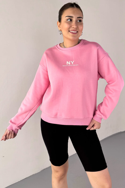 SWT-106 Pembe NY Manhattan Baskılı Sweatshirt - 2