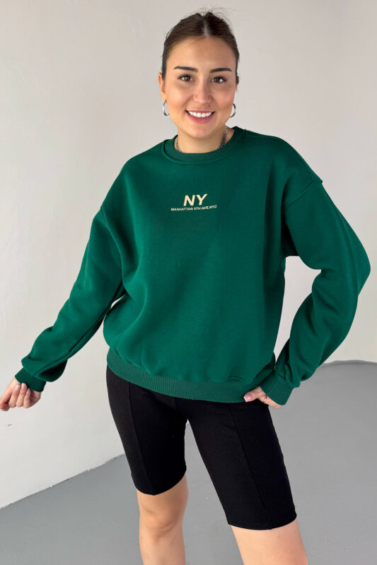 SWT-106 Yeşil NY Manhattan Baskılı Sweatshirt - 1