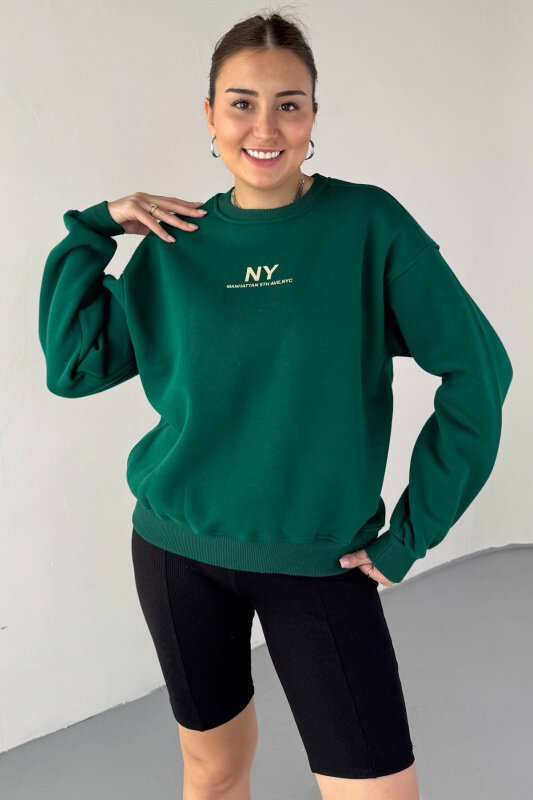 SWT-106 Yeşil NY Manhattan Baskılı Sweatshirt - 2