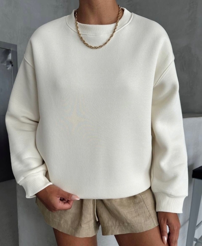 SWT-14256 Ekru Basic Üç İplik Şardonlu Sweatshirt - Cappmoda