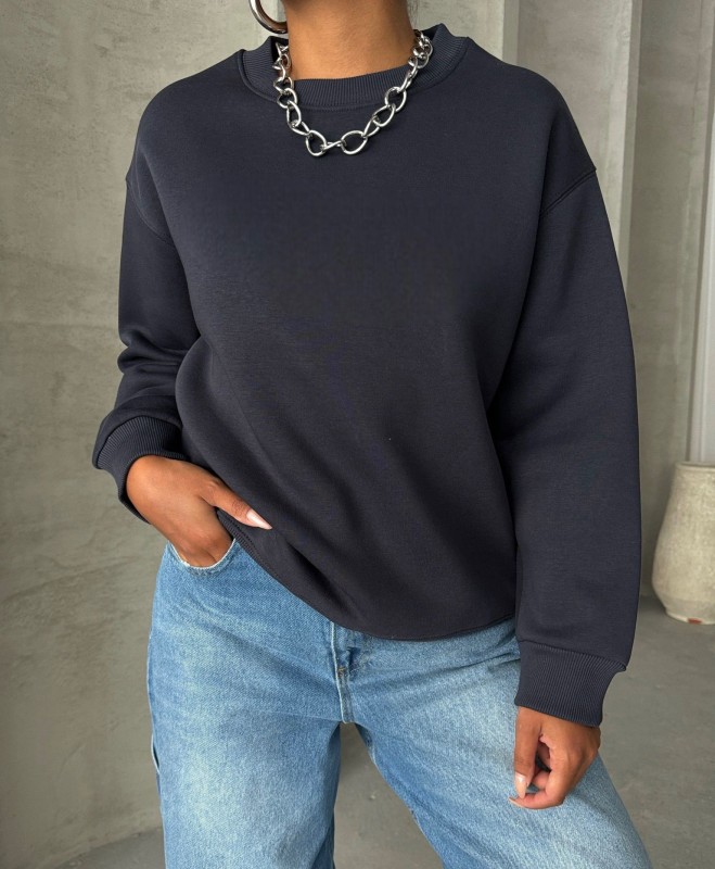 SWT-14256 Füme Basic Üç İplik Şardonlu Sweatshirt - 1