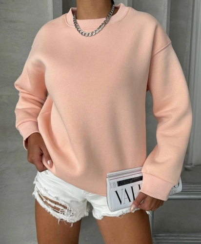 SWT-14256 Pudra Basic Üç İplik Şardonlu Sweatshirt - Cappmoda