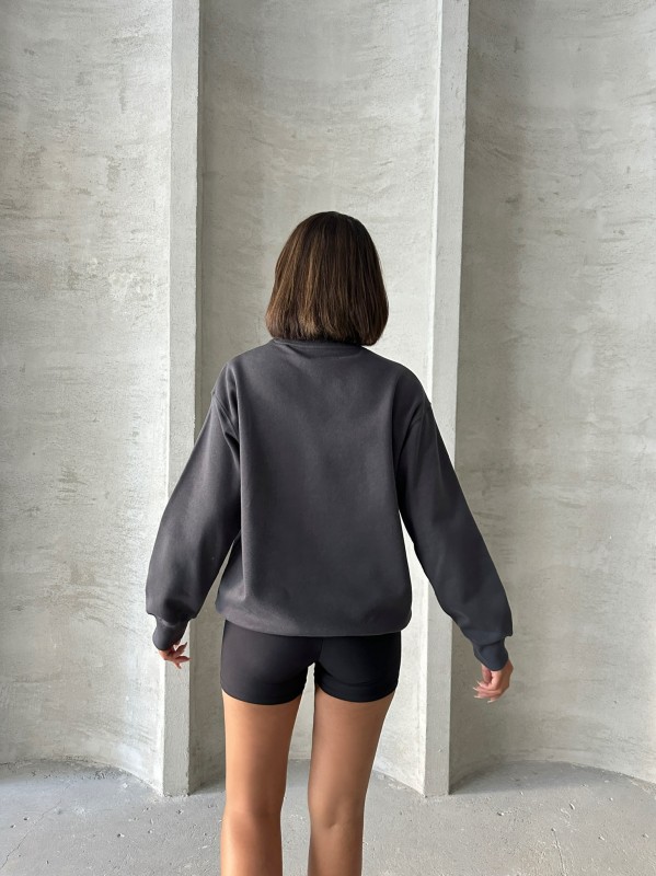 SWT-14258 Füme Basic İki İplik Şardonlu Mevsimlik Kumaş Bisiklet Yaka Sweatshirt - 5