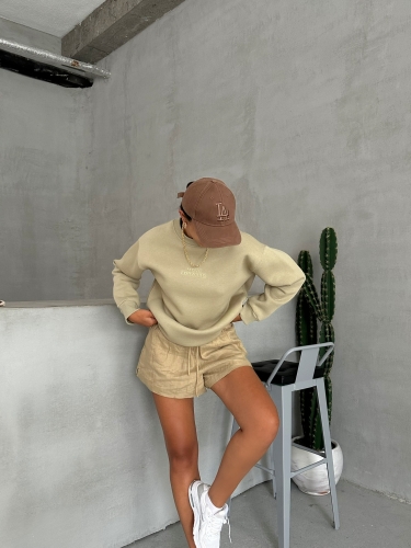 SWT-14262 Haki Move Forvard Kabartma Baskılı Üç İplik Şardonlu Bisiklet Yaka Sweatshirt - 1