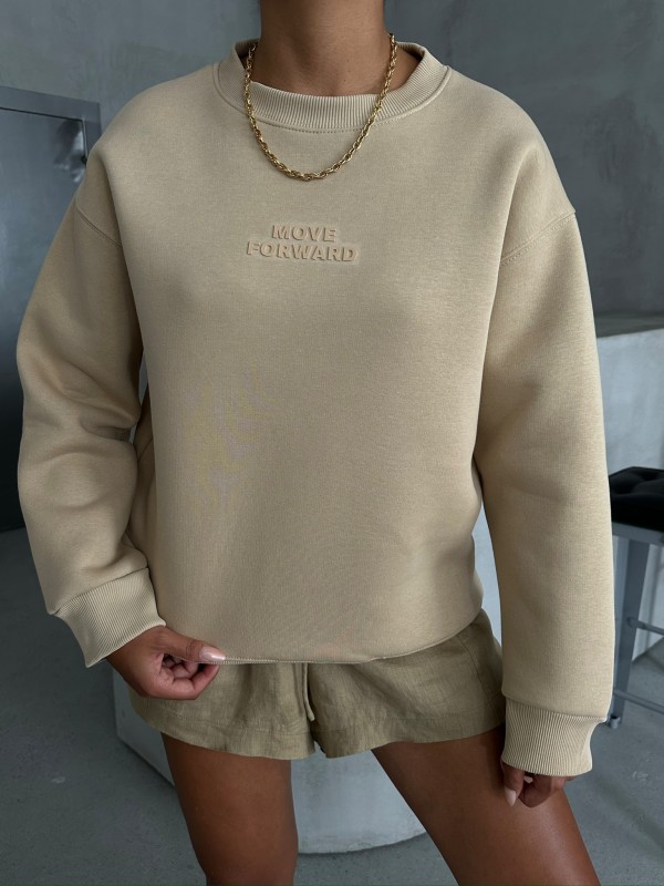 SWT-14262 Haki Move Forvard Kabartma Baskılı Üç İplik Şardonlu Bisiklet Yaka Sweatshirt - 4
