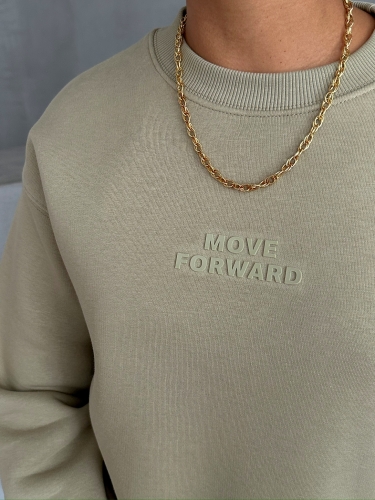 SWT-14262 Haki Move Forvard Kabartma Baskılı Üç İplik Şardonlu Bisiklet Yaka Sweatshirt - 5