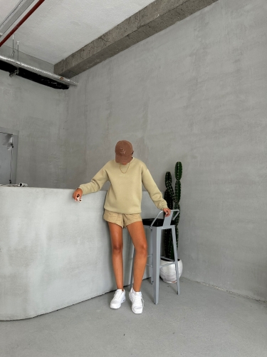 SWT-14262 Haki Move Forvard Kabartma Baskılı Üç İplik Şardonlu Bisiklet Yaka Sweatshirt - 6
