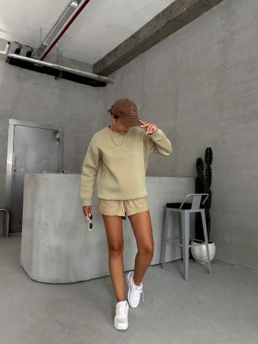 SWT-14262 Haki Move Forvard Kabartma Baskılı Üç İplik Şardonlu Bisiklet Yaka Sweatshirt - 3