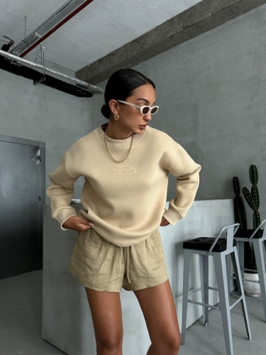 SWT-14262 Vizon Move Forvard Kabartma Baskılı Üç İplik Şardonlu Bisiklet Yaka Sweatshirt 