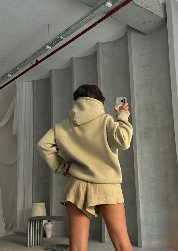 SWT-14263 Haki Çift Kordonlu Kapüşonlu Üç İplik Şardonlu Sweatshirt - 6