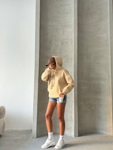 SWT-14263 Vizon Çift Kordonlu Kapüşonlu Üç İplik Şardonlu Sweatshirt - 4