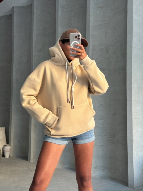 SWT-14263 Vizon Çift Kordonlu Kapüşonlu Üç İplik Şardonlu Sweatshirt - 1