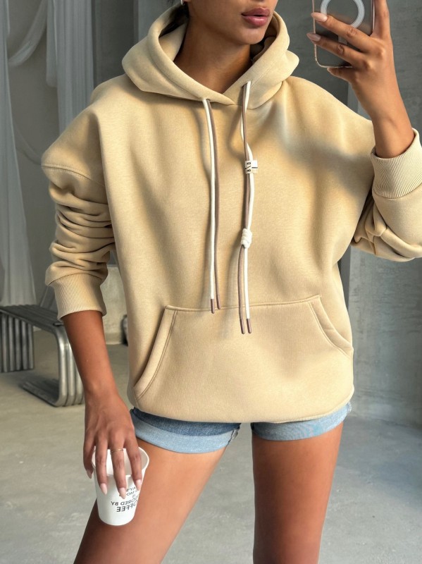 SWT-14263 Vizon Çift Kordonlu Kapüşonlu Üç İplik Şardonlu Sweatshirt - 2