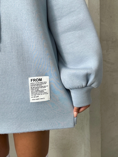 SWT-14264 Bebe Mavi Etiket Detaylı Kapüşonlu Üç İplik Şardonlu Salaş Sweatshirt - 2