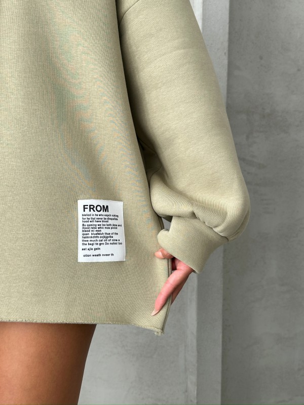 SWT-14264 Haki Etiket Detaylı Kapüşonlu Üç İplik Şardonlu Salaş Sweatshirt - 2