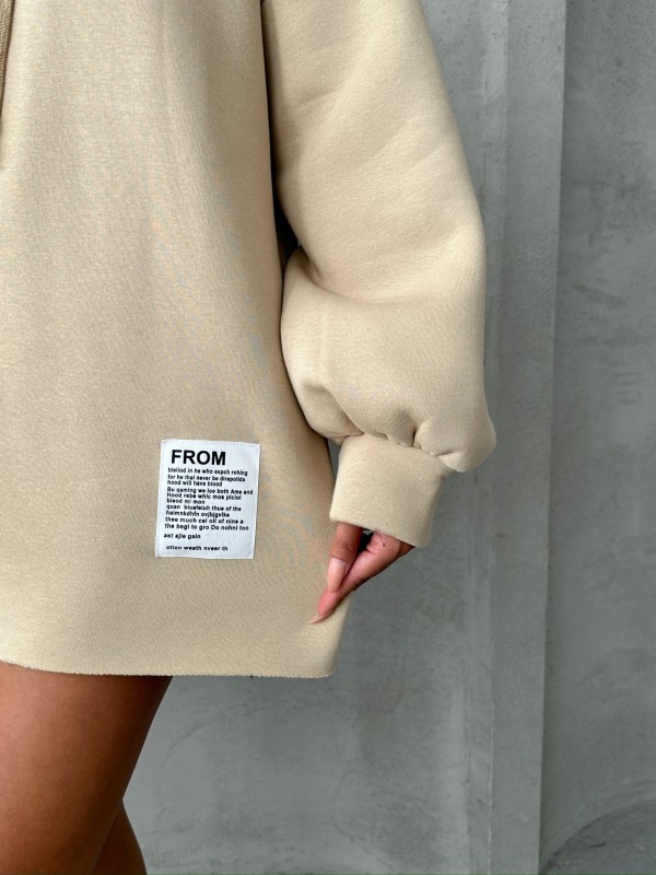 SWT-14264 Vizon Etiket Detaylı Kapüşonlu Üç İplik Şardonlu Salaş Sweatshirt - 3