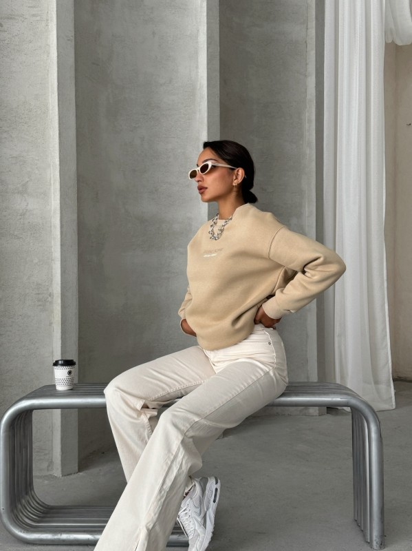 SWT-14265 Vizon Bring Some Kabartma Yazı Baskılı Üç İplik Şardonlu Sweatshirt - 4