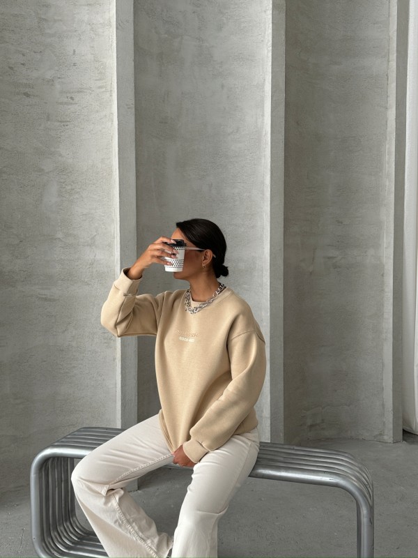 SWT-14265 Vizon Bring Some Kabartma Yazı Baskılı Üç İplik Şardonlu Sweatshirt - 1