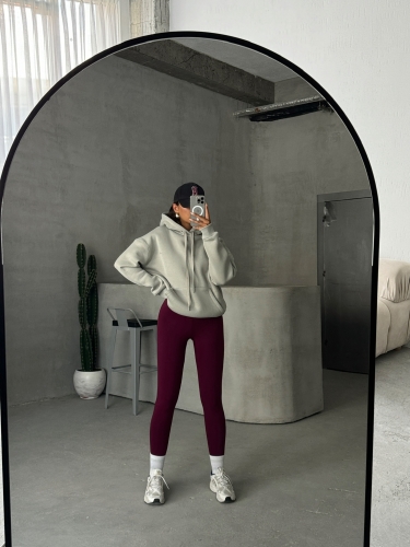 SWT-14266 Boyama Gri Pure White Yazı Baskılı Kapüşonlu Üç İplik Şardonlu Sweatshirt - 4
