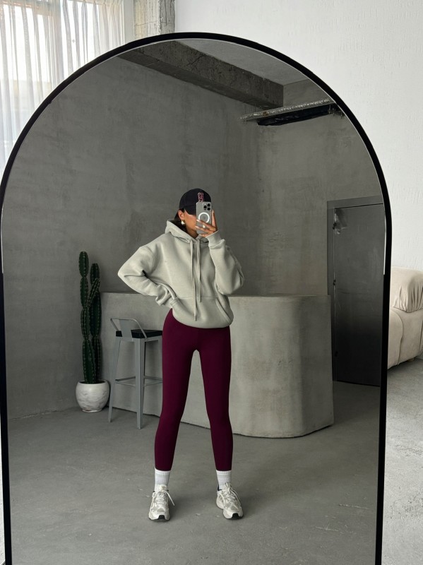 SWT-14266 Boyama Gri Pure White Yazı Baskılı Kapüşonlu Üç İplik Şardonlu Sweatshirt - 4