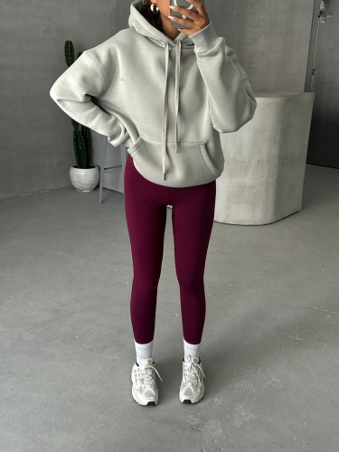 SWT-14266 Boyama Gri Pure White Yazı Baskılı Kapüşonlu Üç İplik Şardonlu Sweatshirt - 5