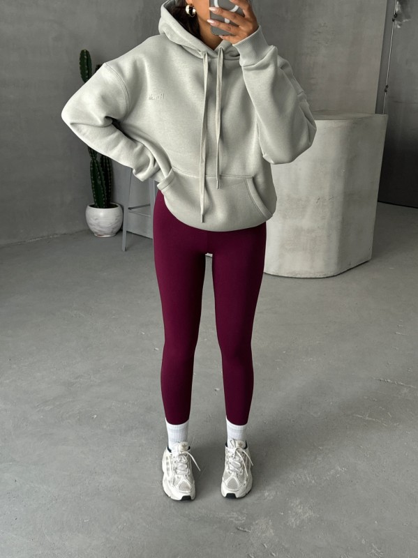 SWT-14266 Boyama Gri Pure White Yazı Baskılı Kapüşonlu Üç İplik Şardonlu Sweatshirt - 5