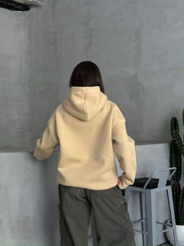 SWT-14266 Vizon Pure White Yazı Baskılı Kapüşonlu Üç İplik Şardonlu Sweatshirt - 10