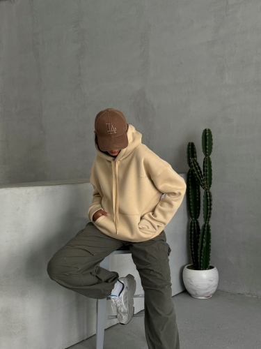 SWT-14266 Vizon Pure White Yazı Baskılı Kapüşonlu Üç İplik Şardonlu Sweatshirt - 6
