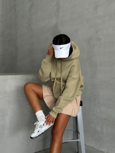 SWT-14270 Haki Kapüşonlu Kanguru Cepli Üç İplik Şardonlu Sweatshirt - 3