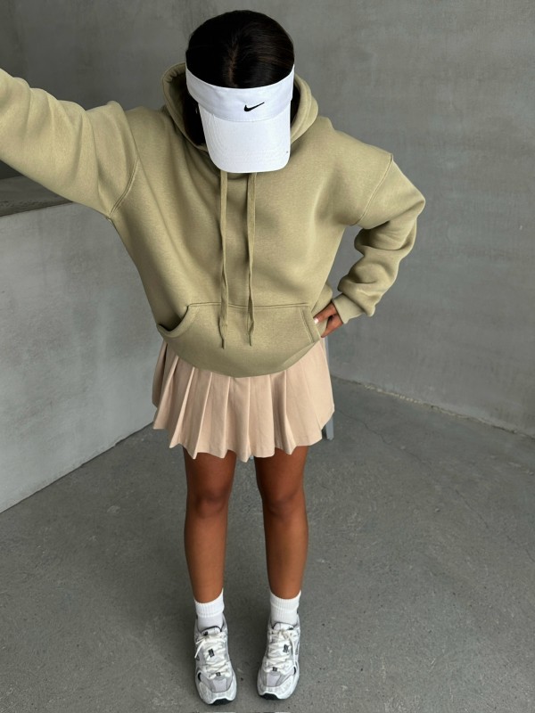 SWT-14270 Haki Kapüşonlu Kanguru Cepli Üç İplik Şardonlu Sweatshirt - 7