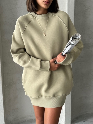SWT-14271 Haki Cepli Oversize Üç İplik Basic Sweatshirt - 4