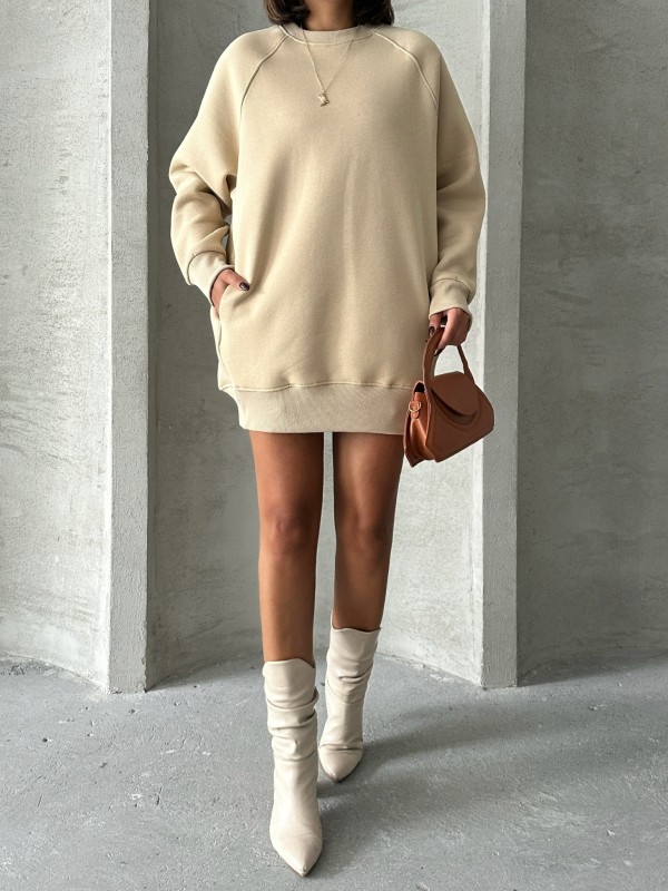 SWT-14271 Vizon Cepli Oversize Üç İplik Basic Sweatshirt - 4
