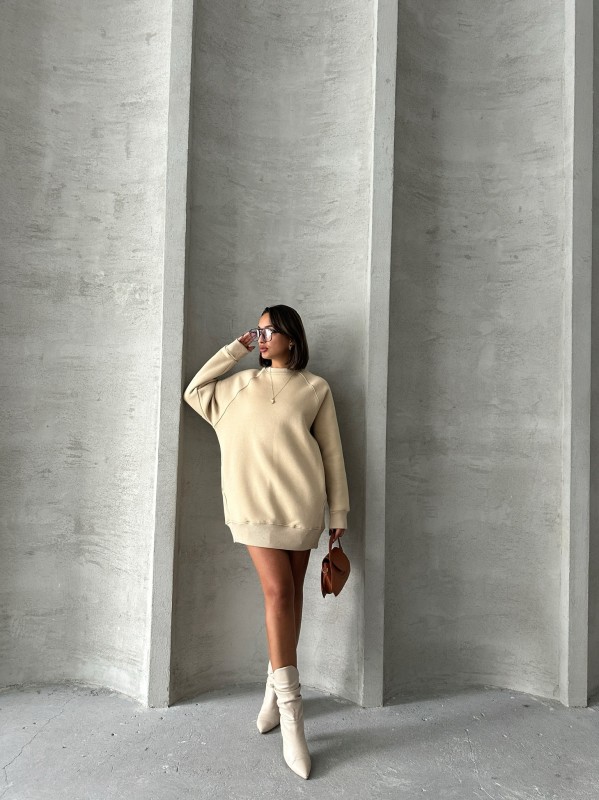 SWT-14271 Vizon Cepli Oversize Üç İplik Basic Sweatshirt - 5