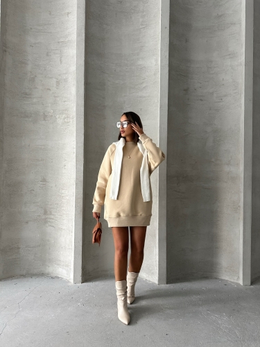 SWT-14271 Vizon Cepli Oversize Üç İplik Basic Sweatshirt - 7