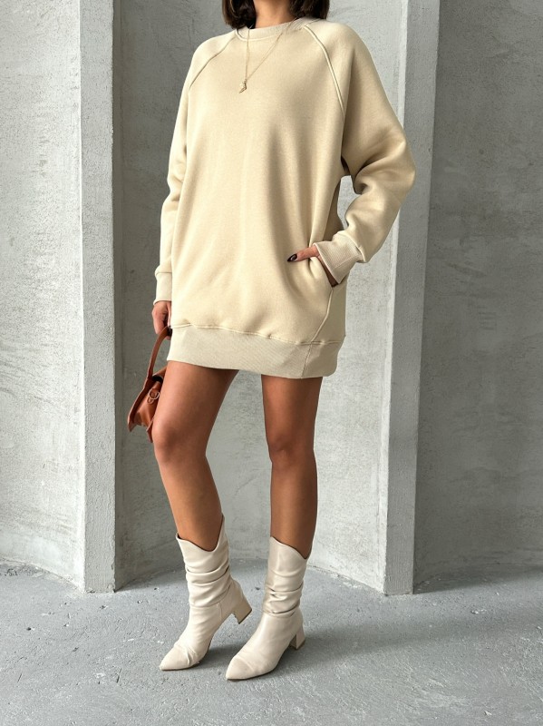 SWT-14271 Vizon Cepli Oversize Üç İplik Basic Sweatshirt - 8