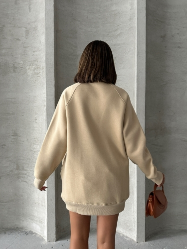 SWT-14271 Vizon Cepli Oversize Üç İplik Basic Sweatshirt - 9