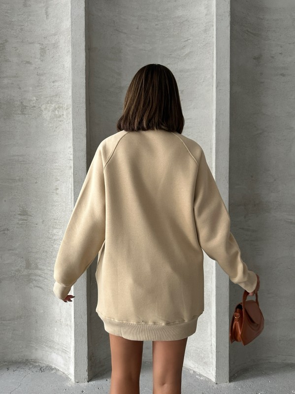 SWT-14271 Vizon Cepli Oversize Üç İplik Basic Sweatshirt - 9