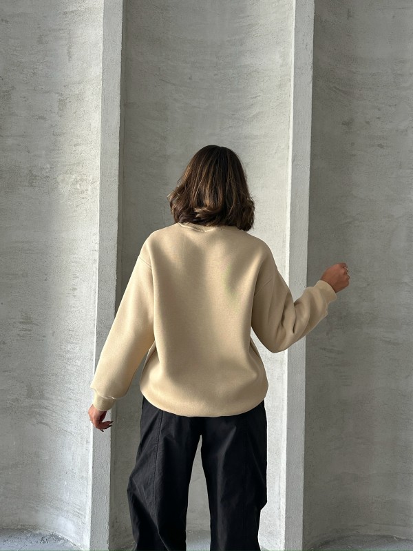 SWT-14272 Vizon Born Kabartma Tasarım Yazı Baskılı Üç İplik Şardonlu Oversize Sweatshirt - 6