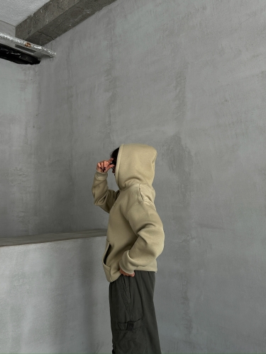 SWT-14273 Haki Balance Kabartma Yazı Baskılı Kapüşonlu Üç İplik Şardonlu Sweatshirt - 6