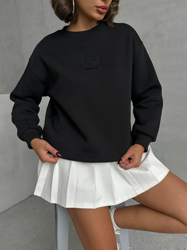 SWT-14275 Siyah Bring To Me Life Yazı Kabartma Baskılı Üç İplik Şardonlu Sweatshirt - 2