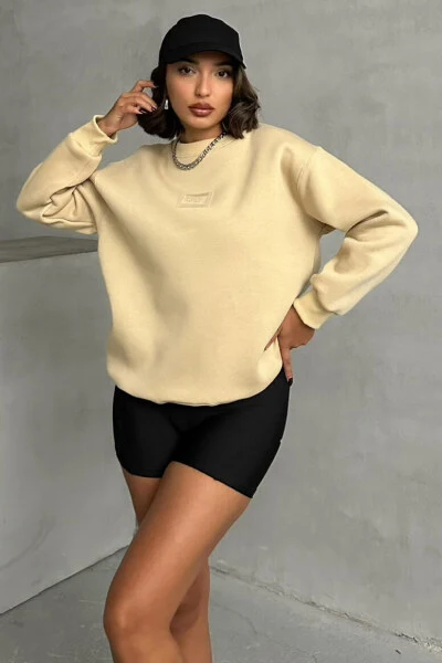 SWT-14275 Vizon Bring To Me Life Yazı Kabartma Baskılı Üç İplik Şardonlu Sweatshirt - 1