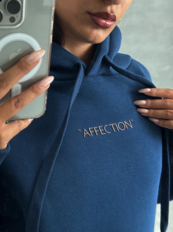 SWT-14277 Lacivert Affection Yazı Baskılı Kapüşonlu Üç İplik Şardonlu Sweastshirt - 3