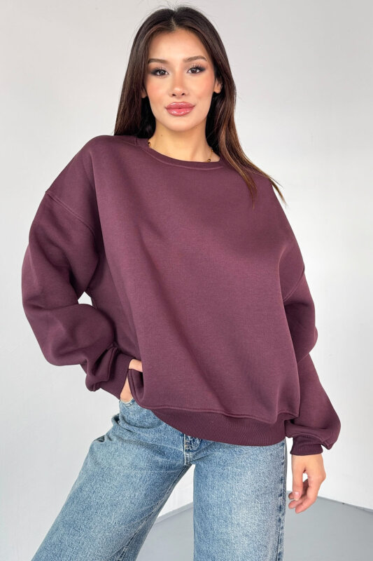SWT-1652 Bordo Basic Oversize Sweatshirt - 1