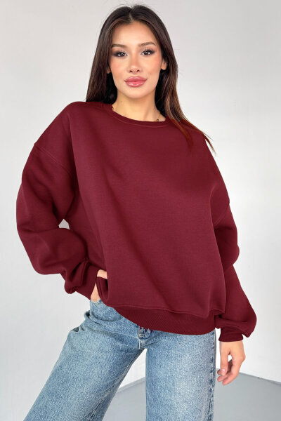 SWT-1652 Bordo Basic Oversize Sweatshirt - 2