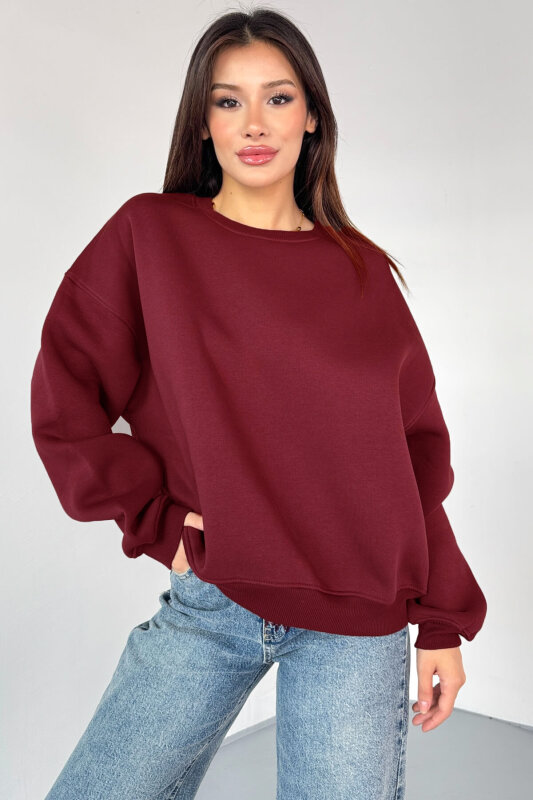 SWT-1652 Bordo Basic Oversize Sweatshirt - 2