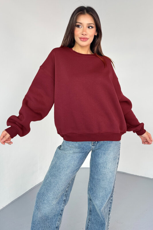 SWT-1652 Bordo Basic Oversize Sweatshirt - 3