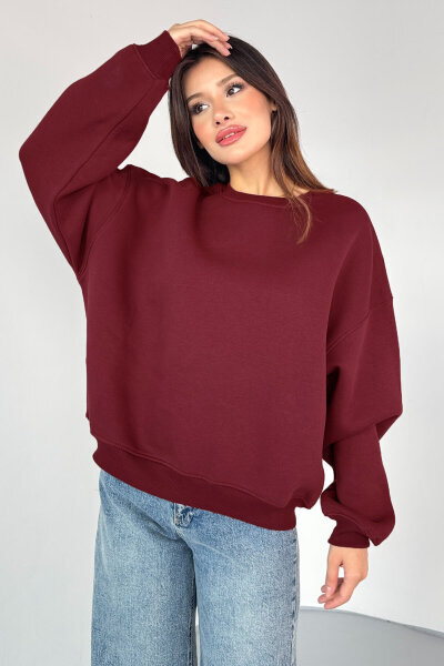 SWT-1652 Bordo Basic Oversize Sweatshirt 