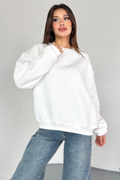 SWT-1652 Ekru Basic Oversize Sweatshirt 